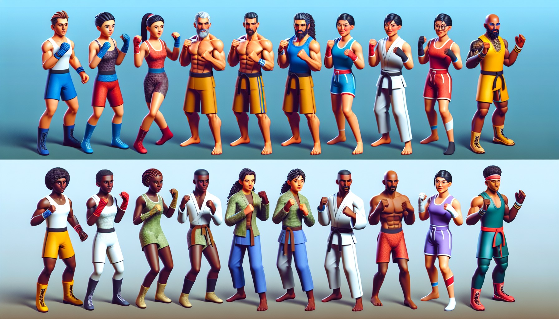 Creación de personajes 3D para juegos de lucha.