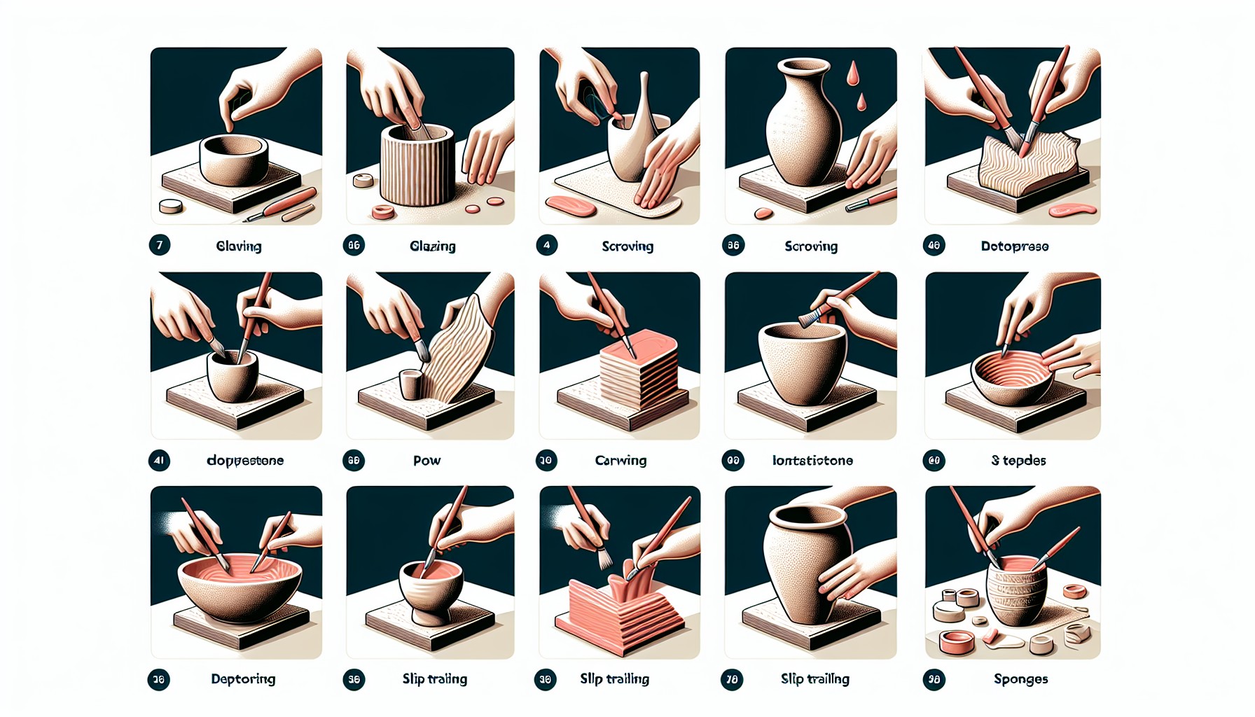 Técnicas de texturizado para objetos de cerámica en 3D.